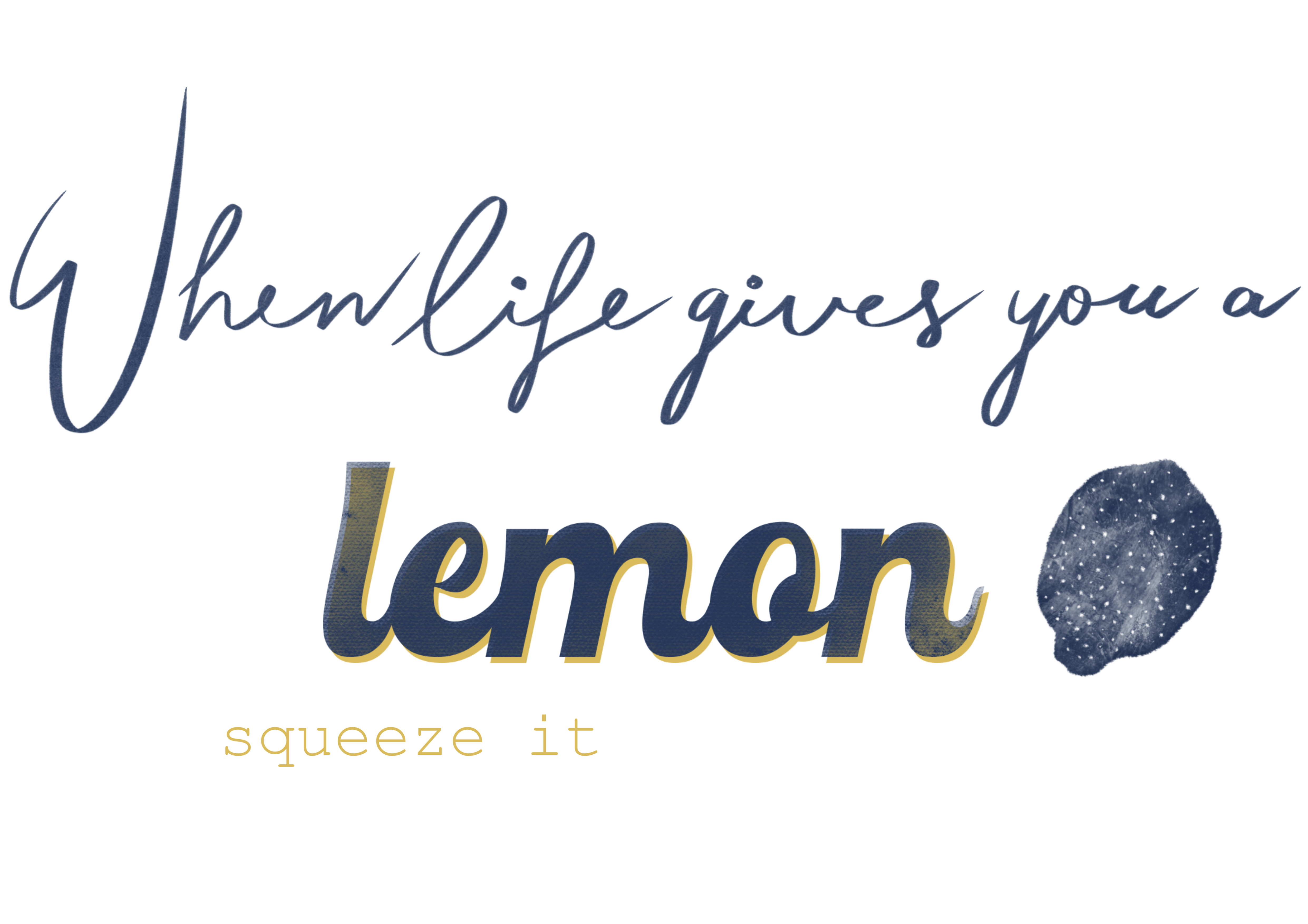 Moody handwritten text with a dark lemon and leaves — graphic tile for the Lemon Noir Collection, where citrus meets noir elegance.